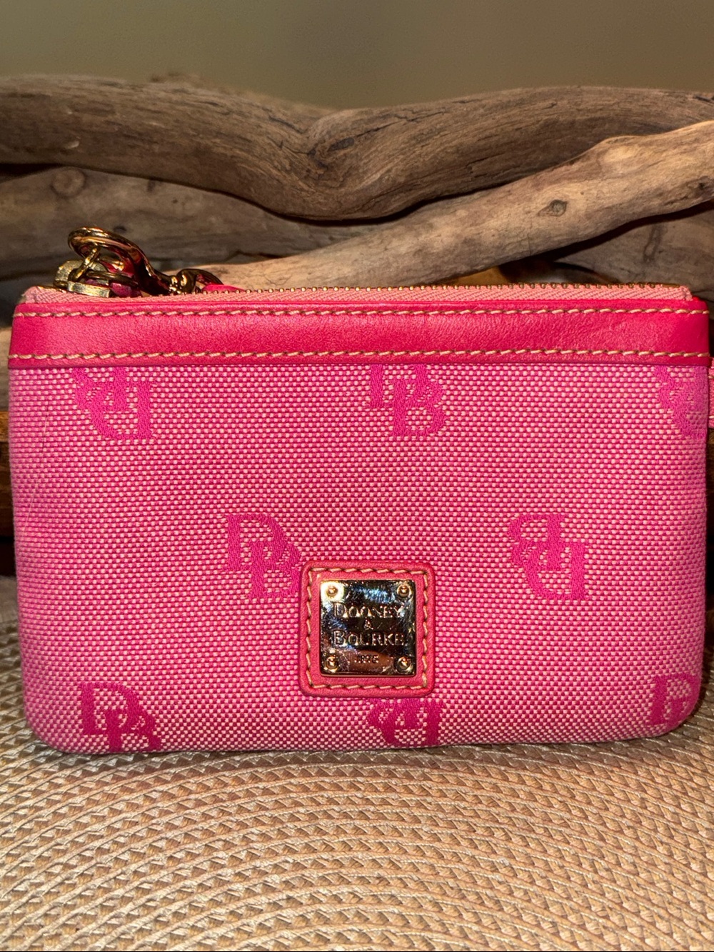 Dooney & Bourke Hot Pink Logo Zip Wristlet - Picture 1 of 10